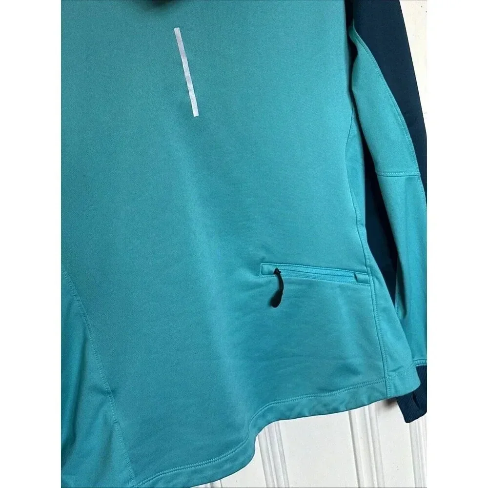 Nike Running Women’s (L) 1/4 Zip Pull Over Dri Fit Teal/Light Green Cap Hoodie